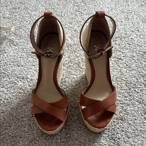 Vince Camuto Brown Leather Wedge Sandals